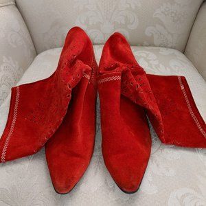 RED SUEDE LASER CUT BOOTS